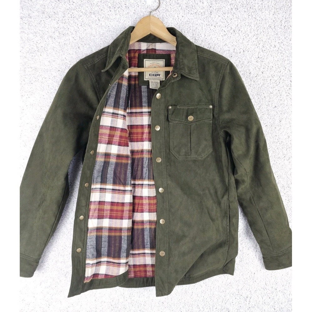 CQR Plaid Lined Faux Suede Snap Shirt Shacket Men's XS Dark Green